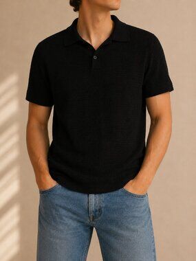 Men's Black Short-Sleeve Polo Shirt. Large but fit for Small-medium